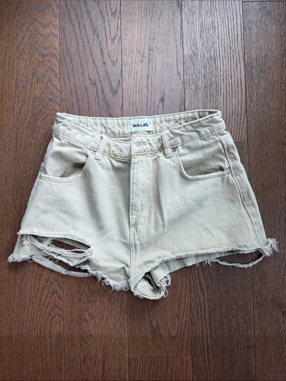 ROLLA'S Cream Distressed High-Rise Denim Shorts